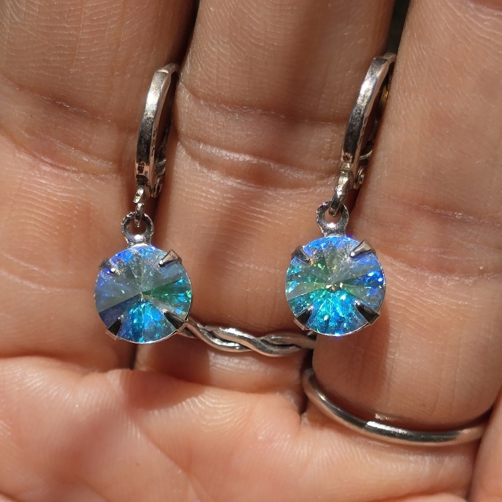 Vintage Swavorski AB Aurora Borealis rivoli-cut 925 sterling silver - Picture 6 of 17